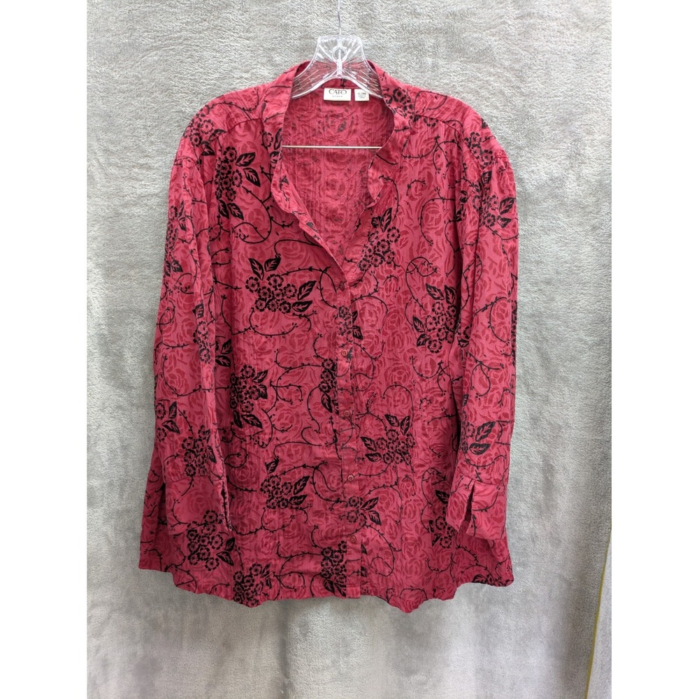 Womens‎ Button Up 26/28W Semi Sheer Velvet Accent Floral